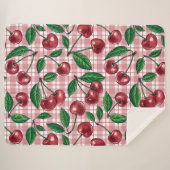 Couverture Sherpa Cerises rouges sur en vichy rose (Devant (Horizontal))