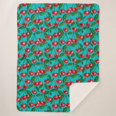 Couverture Sherpa Cerises rouges sur turquoise (Devant)