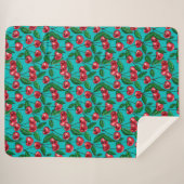Couverture Sherpa Cerises rouges sur turquoise (Devant (Horizontal))