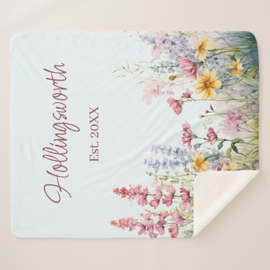 Couverture Sherpa Champ Fleur sauvage aquarelle personnalisé (Devant (Horizontal))