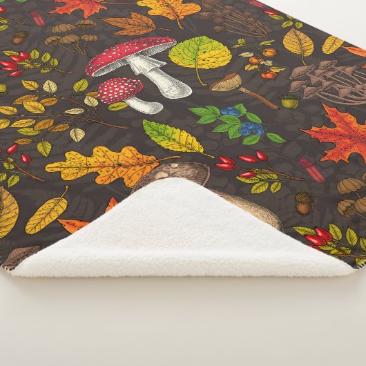 Couverture Sherpa Champignons d'automne, feuilles, noix et baies sur (3/4)
