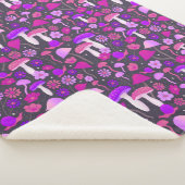 Couverture Sherpa Champignons et fleurs des années 1970 rose, violet (3/4)