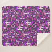 Couverture Sherpa Champignons et fleurs des années 1970 rose, violet (Devant (Horizontal))