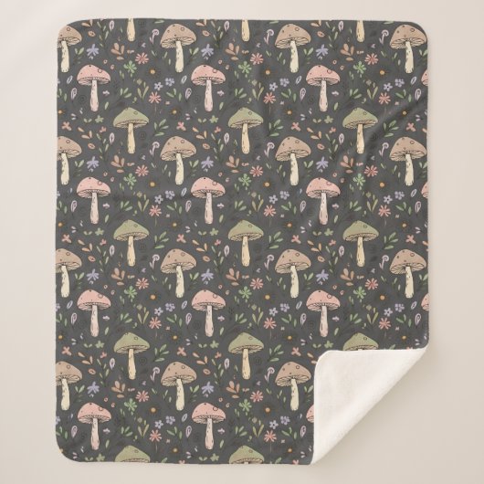 Couverture Sherpa Champignons Gris Charbon Luxe Moderne Rustique (Devant)