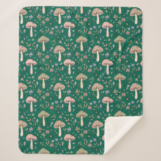 Couverture Sherpa Champignons Vibrants Émeraude Profond | Luxe Tons (Devant)
