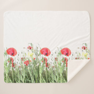 Couverture Sherpa Champs de pavot fleurs Soleil Nature fleurs Coeur