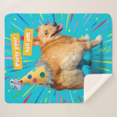 Couverture Sherpa Chapeau d'anniversaire Corgi Butt (Devant (Horizontal))