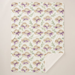 Couverture Sherpa Chapeaux Crème Rubans Violets Anniversaire