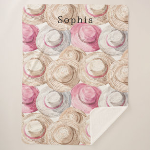 Couverture Sherpa Chapeaux de paille blancs à la crème rose
