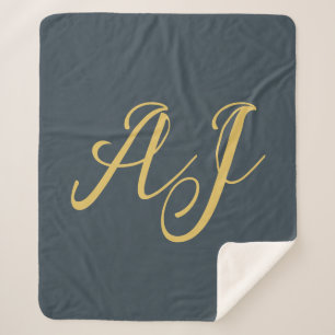 Couverture Sherpa Charbon Couleur Or Monogramme Initial Professionne