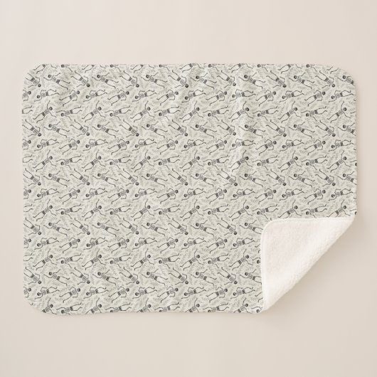 Couverture Sherpa Charbon et Ecru Neutre Halloween Squelette Motif (Devant (Horizontal))