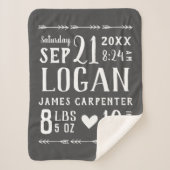 Couverture Sherpa Charcoal Baby Boy Birth Stats Keepsaké (Devant)