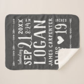 Couverture Sherpa Charcoal Baby Boy Birth Stats Keepsaké (Devant (Horizontal))