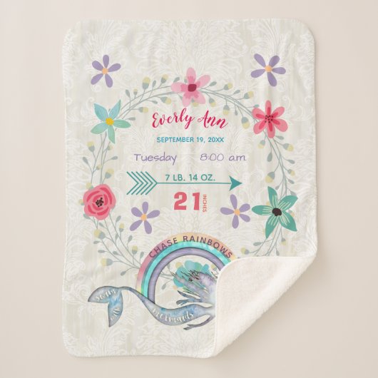 Couverture Sherpa Chase Rainbows Baby Girl Stats Aquarelle Sirène (Devant)