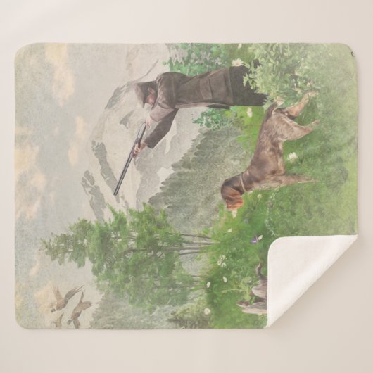 Couverture Sherpa Chasse avec Allemand À poils durs Pointer Tapestry (Devant (Horizontal))