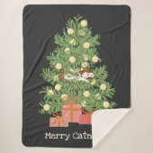 Couverture Sherpa Chat amusant & Arbre de Noël Joyeux Catnaps! Black (Devant)