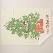 Couverture Sherpa Chat amusant & Arbre de Noël Joyeux Catnaps! Crème (Devant (Horizontal))