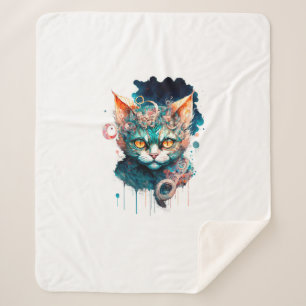 Couverture Sherpa Chat aquarelle en style steampunk