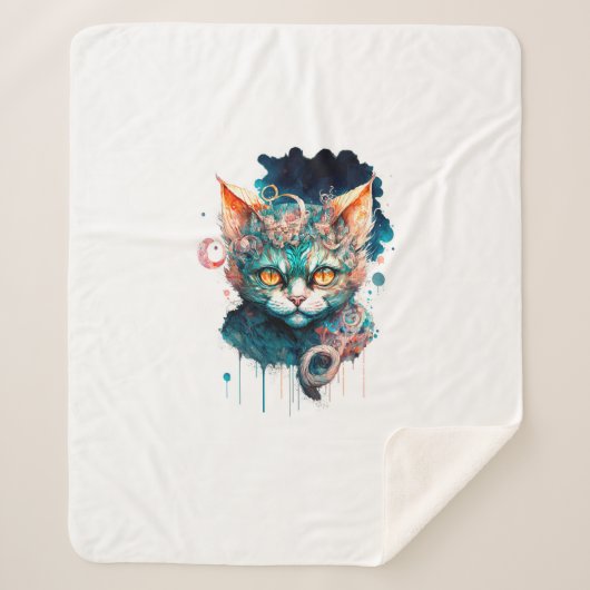Couverture Sherpa Chat aquarelle en style steampunk (Devant)