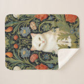 Couverture Sherpa Chat blanc Art nouveau dans le jardin (Devant (Horizontal))