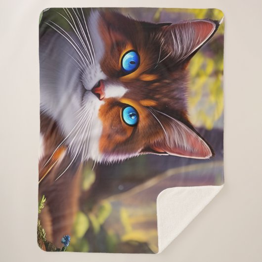 Couverture Sherpa Chat bleu à l'oeil dans les bois (Devant)