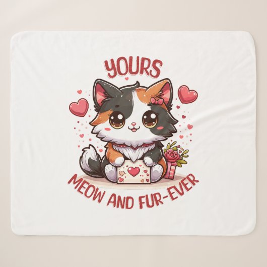 Couverture Sherpa Chat calico adorable pour la Saint-Valentin (Devant (Horizontal))