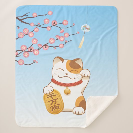 Couverture Sherpa Chat Calico Lucky Japonais, Maneki Neko (Devant)