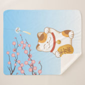 Couverture Sherpa Chat Calico Lucky Japonais, Maneki Neko (Devant (Horizontal))