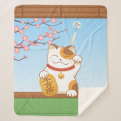 Couverture Sherpa Chat Calico Lucky Japonais, Maneki Neko (Devant)