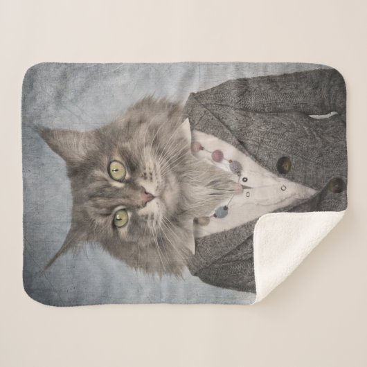 Couverture Sherpa Chat dans des vêtements (Devant (Horizontal))