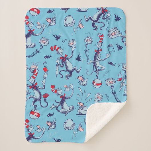 Couverture Sherpa Chat Dans Le Casquette | Motif bleu (Devant)