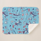 Couverture Sherpa Chat Dans Le Casquette | Motif bleu (Devant (Horizontal))