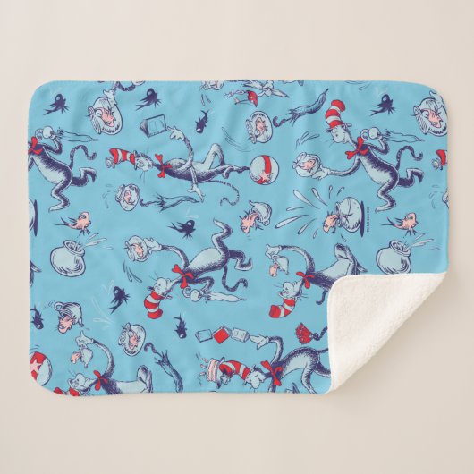 Couverture Sherpa Chat Dans Le Casquette | Motif bleu (Devant (Horizontal))