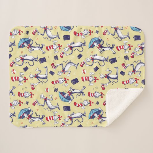 Couverture Sherpa Chat Dans Le Casquette | Motif jaune (Devant (Horizontal))