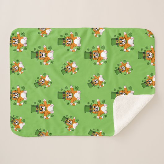 Couverture Sherpa Chat de la Saint Patrick avec dessin Shamrock (Devant (Horizontal))