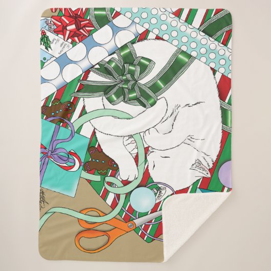 Couverture Sherpa Chat de Noël blanc (Devant)