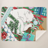 Couverture Sherpa Chat de Noël blanc (Devant (Horizontal))