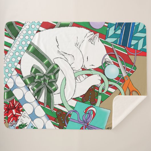 Couverture Sherpa Chat de Noël blanc (Devant (Horizontal))