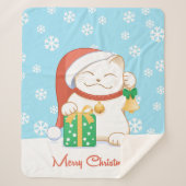 Couverture Sherpa Chat de Noël blanc dans un Casquette rouge (Devant)