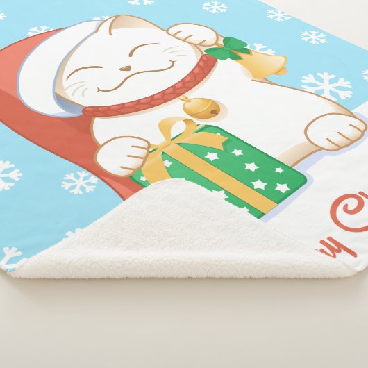 Couverture Sherpa Chat de Noël blanc dans un Casquette rouge (3/4)