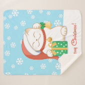 Couverture Sherpa Chat de Noël blanc dans un Casquette rouge (Devant (Horizontal))