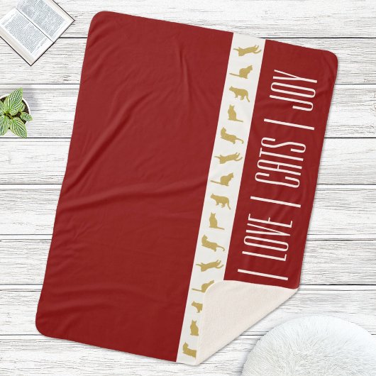 Couverture Sherpa Chat de Noël Moderne Rouge Blanc Or