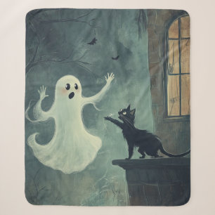Couverture Sherpa Chat d'Halloween et fantôme