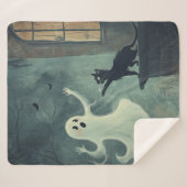 Couverture Sherpa Chat d'Halloween et fantôme (Devant (Horizontal))