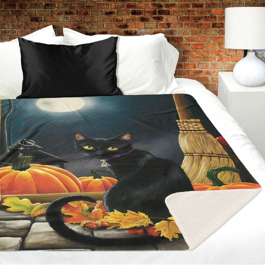 Couverture Sherpa Chat d'Halloween noir