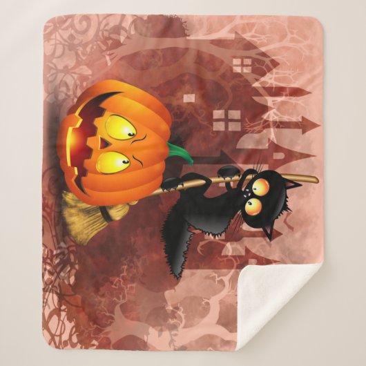Couverture Sherpa Chat effrayé par Citrouille Fun Halloween caractèr (Devant)