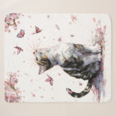 Couverture Sherpa Chat Fleur de Cerisier et Papillons (10) (Devant (Horizontal))