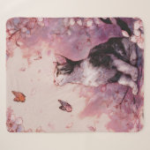 Couverture Sherpa Chat Fleur de Cerisier et Papillons (2) (Devant (Horizontal))