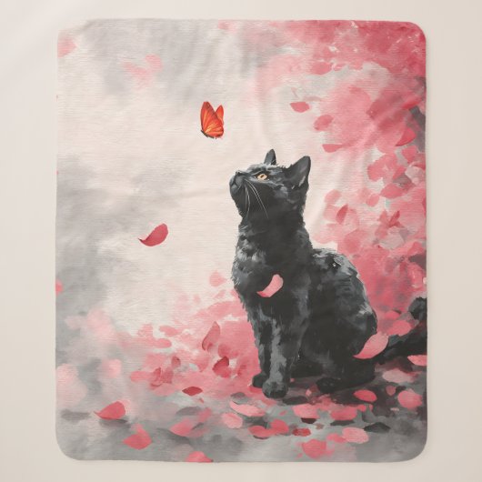 Couverture Sherpa Chat Fleur de Cerisier et Papillons (3) (Devant)