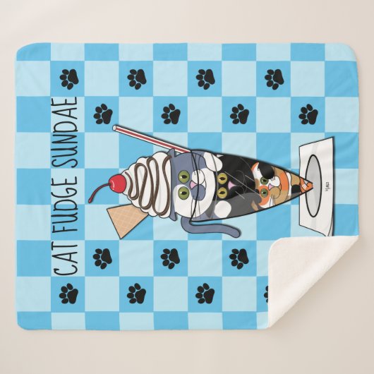 Couverture Sherpa Chat Fudge Sundae (avec texte) Sherpa Blanket (Devant (Horizontal))